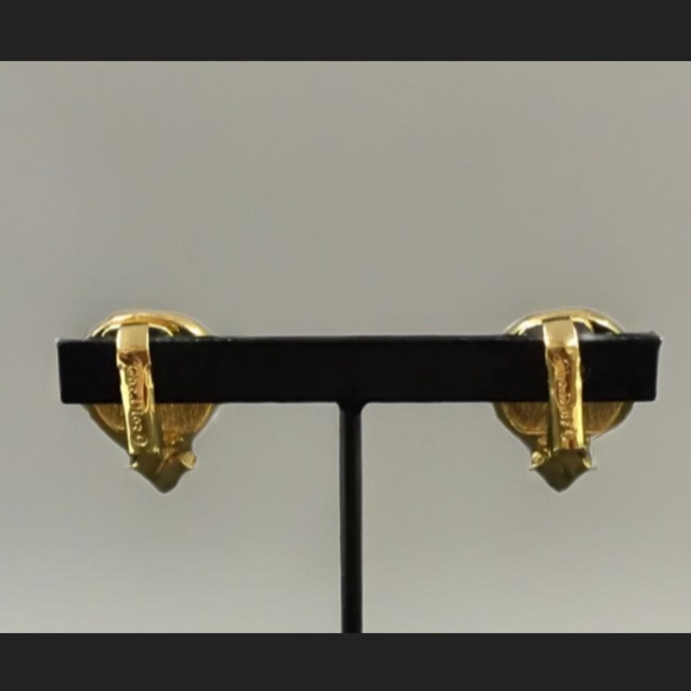 CHRISTIAN DIOR Pearl Rhinestone Gold Tone Earrings - Picture 7 of 8